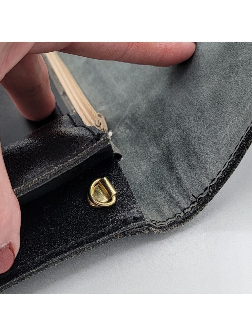 Vintage Black Leather Clutch Handbag #2758 - Picture 8 of 14